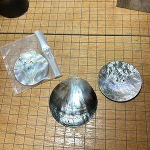 Black Silver Necklace Pendant W2 Buttons/Beads Iridescence Natural Shell